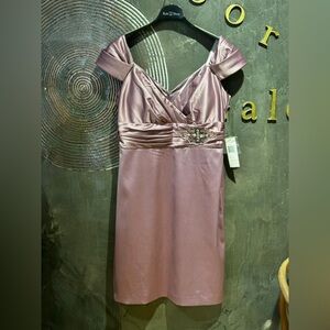 Patra prom formal Mauve Satin Off-Shoulder mini Dress size 16